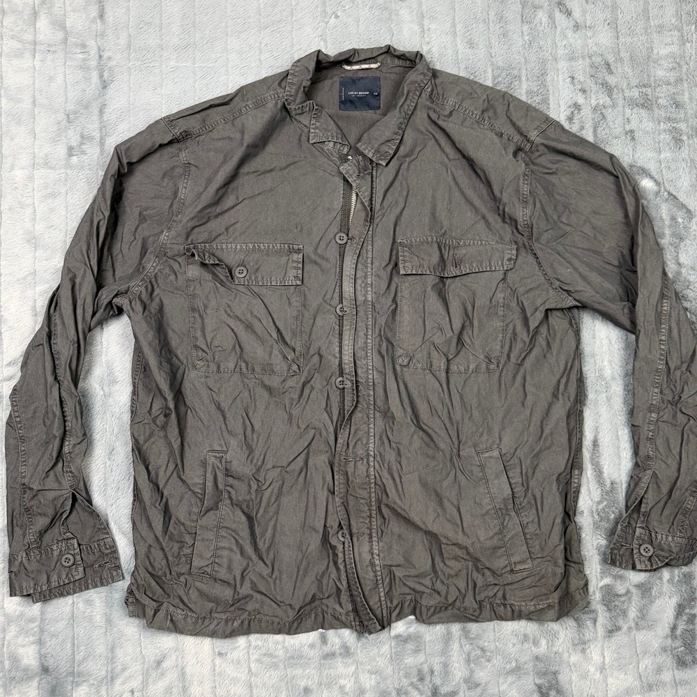 Lucky Brand Mens XXL Charcoal Gray Utility Field Jacket Cotton Nylon Zip Button